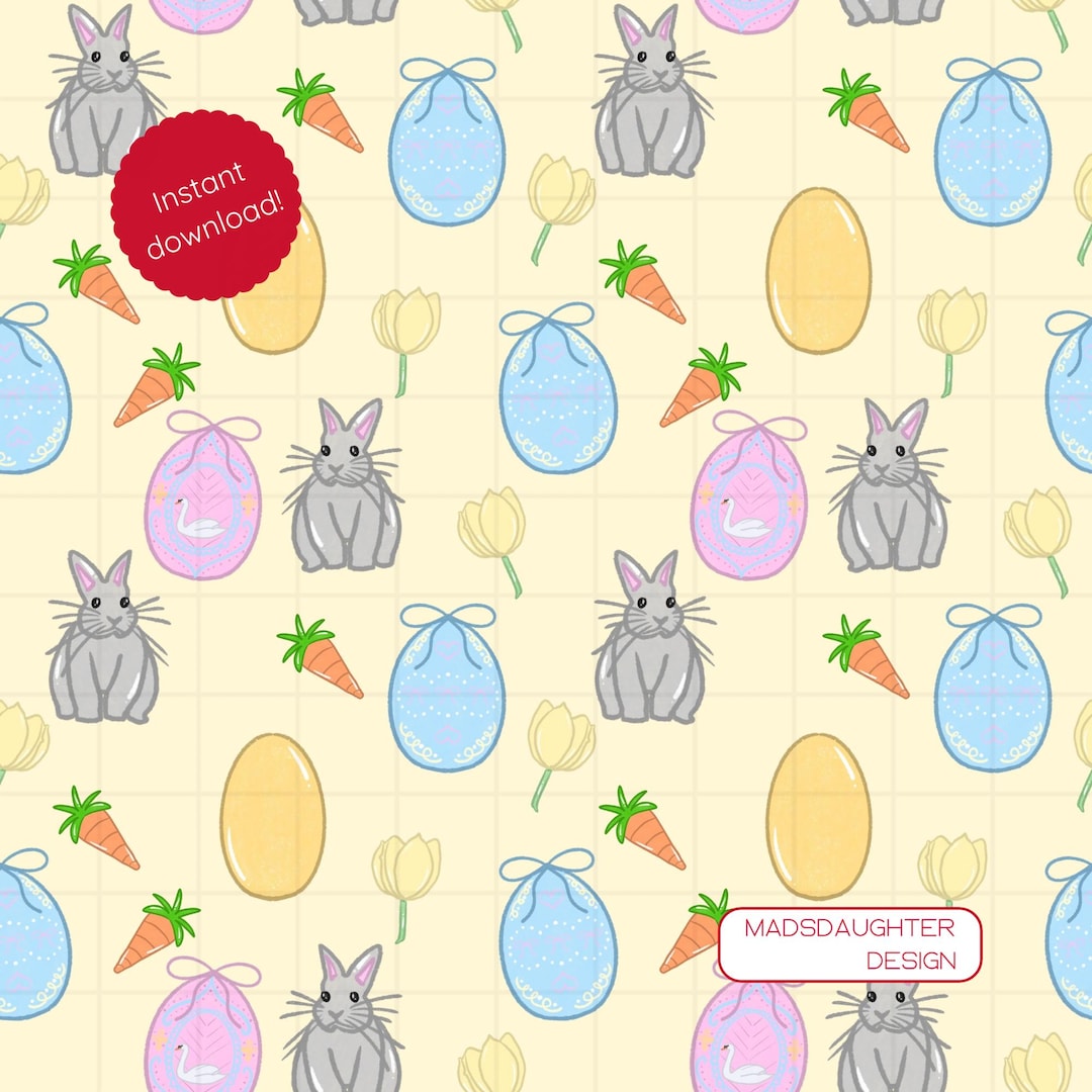 Easter Bunny Seamless Pattern Digital Download - Yellow Background - Etsy