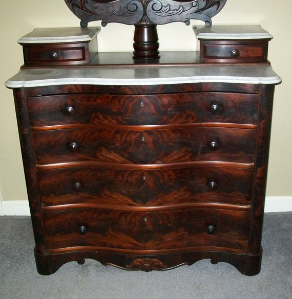 Flame Mahogany Empire Chest Of Drawers With Mirror Marble Top Etsy