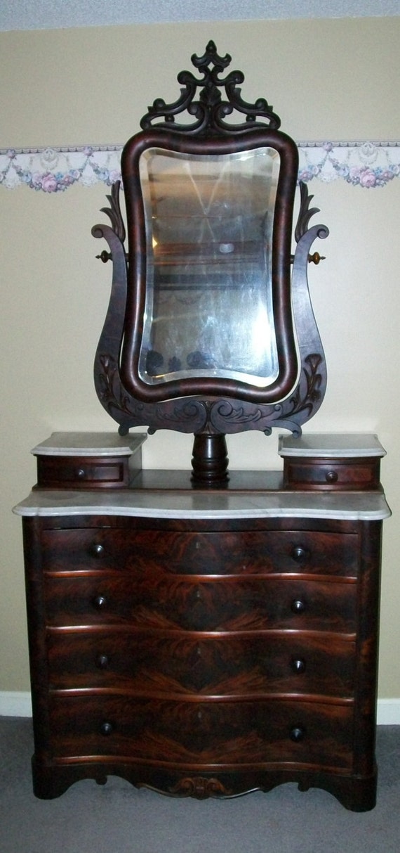 Flame Mahogany Empire Chest Of Drawers With Mirror Marble Top Etsy