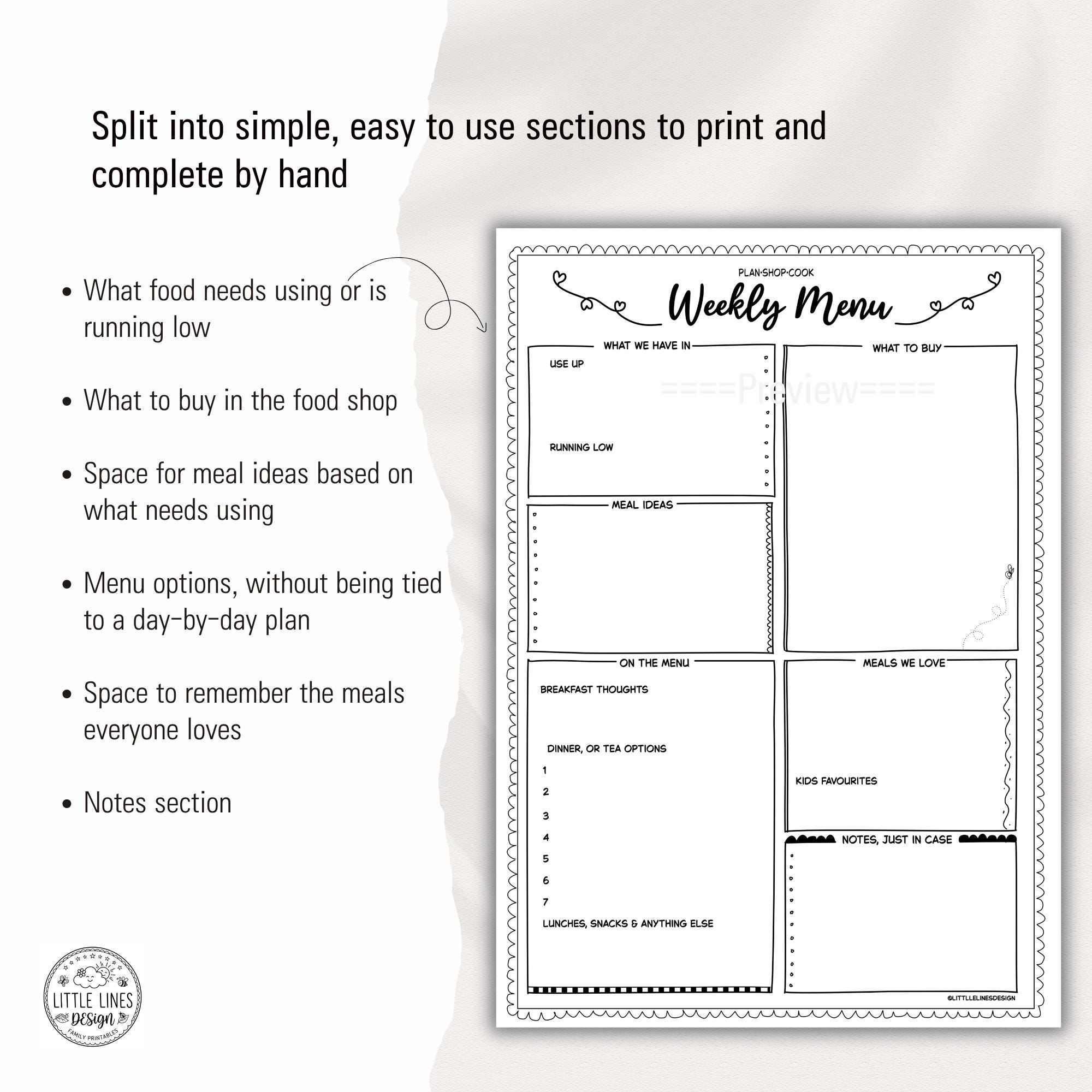 Weekly Family Meal Planner | Printable Food Shopping Organiser (digital ...