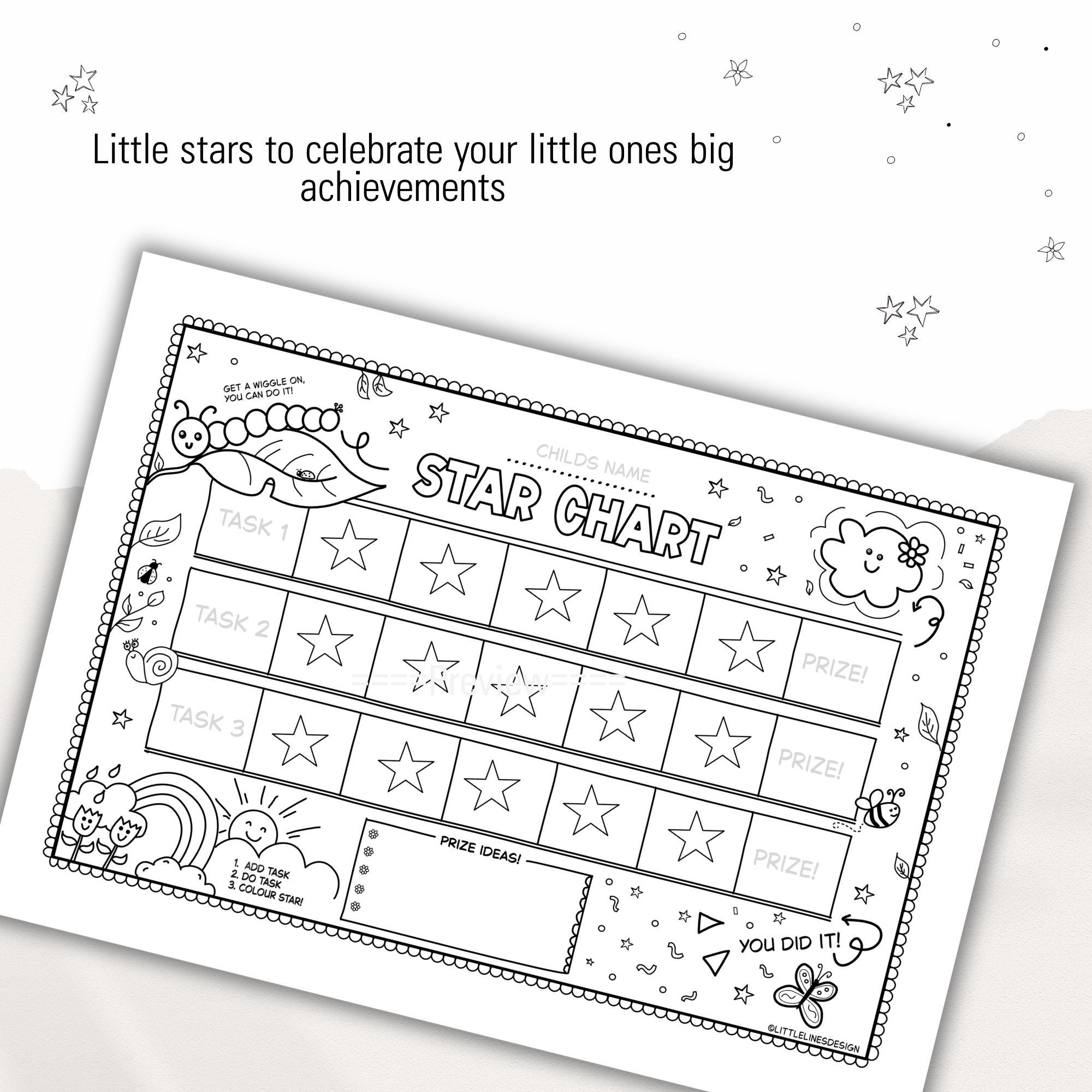 Reward Chart Colouring In Kid’s Star Chart Printable | Black & White Colouring Sheet | Reward ...
