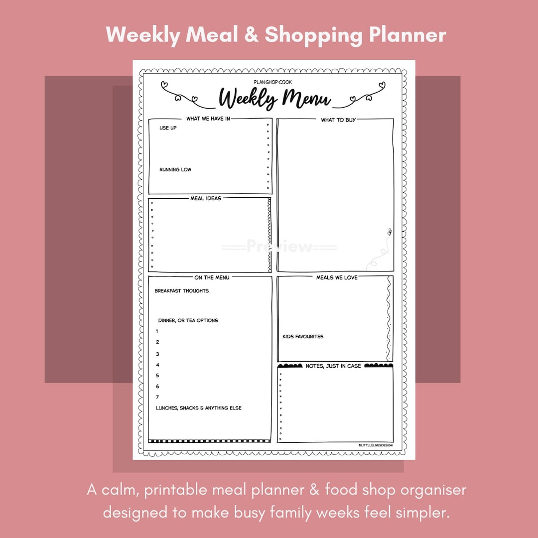 Weekly Family Meal Planner | Printable Food Shopping Organiser (digital ...