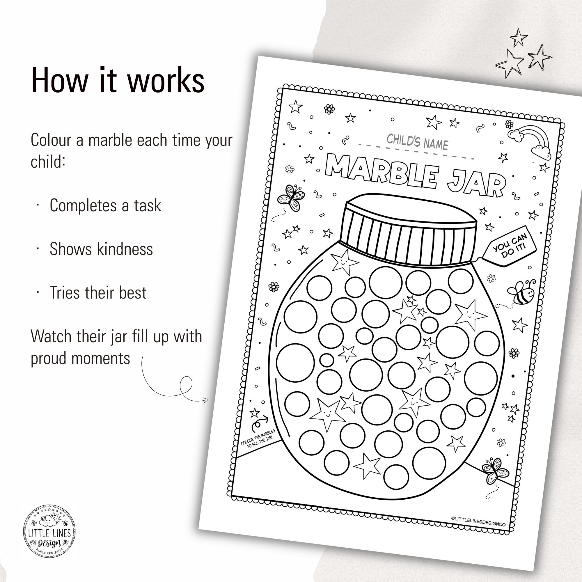 Kids Printable Marble Jar | Reward Jar | Colouring Activity | Digital ...