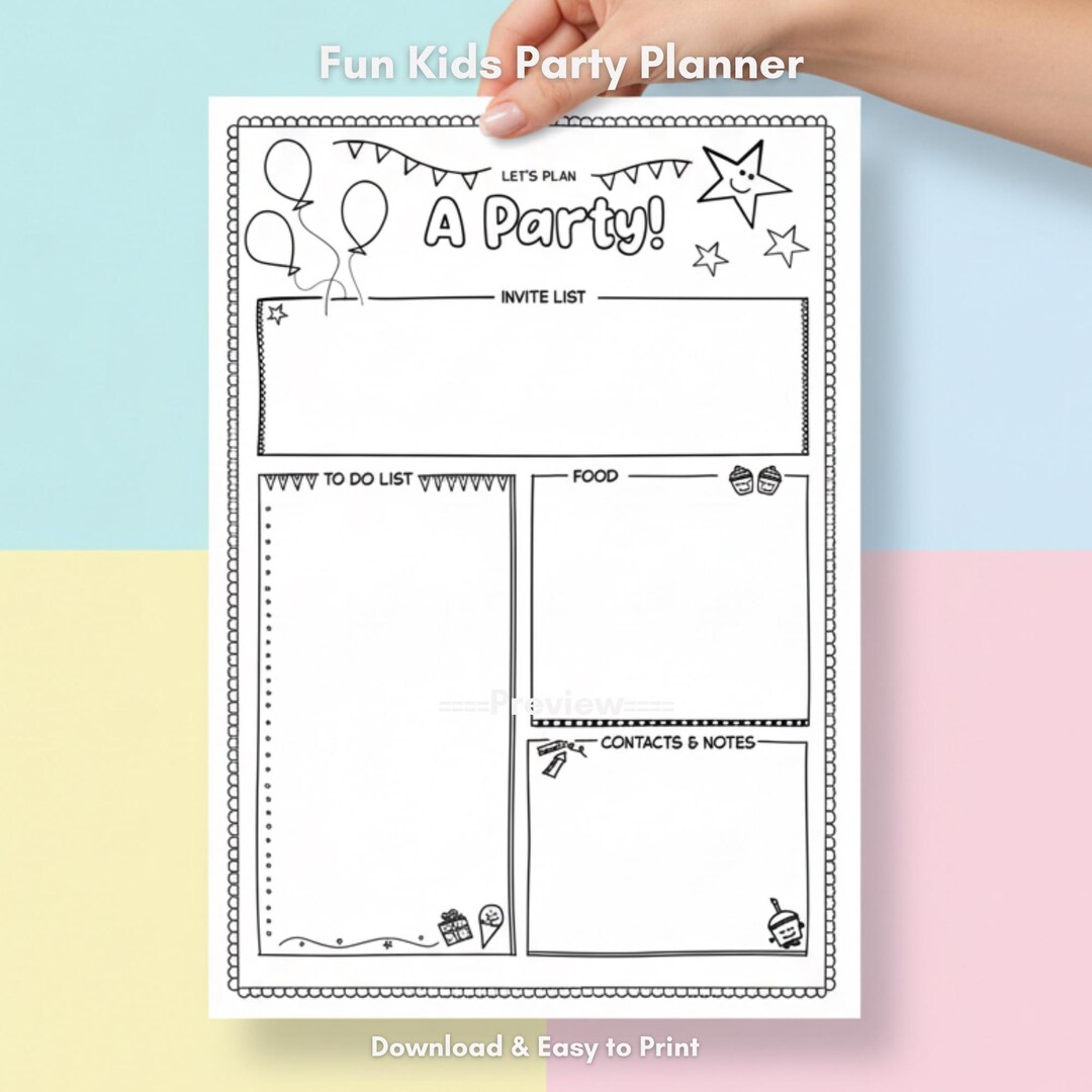 Party Planner Printable | Birthday Planning Sheet | Kids Party ...