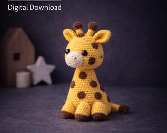 Schema per uncinetto giraffa in formato PDF, giocattolo giraffa amigurumi, animale safari all'uncinetto, giocattolo giraffa fai da te, schema per giocattolo fatto a mano, download digitale