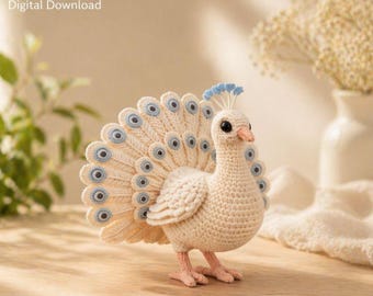 Schema per realizzare un pavone amigurumi all'uncinetto, schema per uccelli all'uncinetto in PDF, tutorial passo passo, pavone amigurumi, schema per decorazioni per la cameretta all'uncinetto