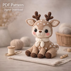 Peluche a forma di cervo all'uncinetto, cerbiatto amigurumi fatto a mano, decorazione per cameretta in stile bosco, regalo per baby shower, cameretta per neonati in stile boho neutro