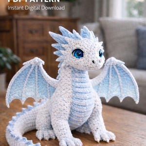 Ice Dragon Crochet Pattern PDF, Amigurumi Dragon Pattern, Fantasy Dragon Plush Toy, Crochet Dragon Tutorial, DIY Amigurumi Dragon,