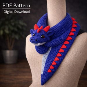 Crochet Dragon Scarf Pattern PDF – Amigurumi Kids Dragon Scarf – Beginner Friendly – Instant Download