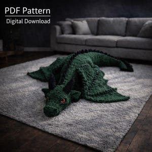 ドラゴンの編み図（PDF）｜大きなあみぐるみドラゴン｜縫わずに簡単に作れるぬいぐるみ｜巨大なファンタジードラゴン｜手作りぬいぐるみ｜子供へのプレゼントに最適