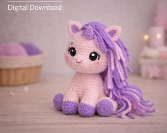 Pony Amigurumi all'uncinetto - Schema PDF / Prodotto digitale / Giocattolo all'uncinetto / Adatto ai principianti / Decorazione per la cameretta dei bambini