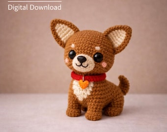Schema all'uncinetto per amigurumi Chihuahua in PDF / Cucciolo marrone / Download digitale / Grazioso giocattolo fatto a mano