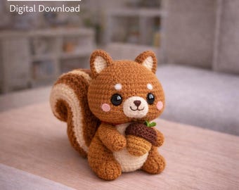 Schema all'uncinetto per scoiattolo amigurumi in formato PDF / Simpatico giocattolo a forma di animale del bosco / Download digitale, adatto ai principianti