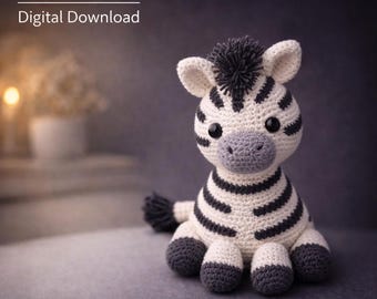 Schema all'uncinetto per zebra Amigurumi in PDF / Simpatico peluche kawaii a forma di zebra / Peluche da 20–25 cm / Download digitale