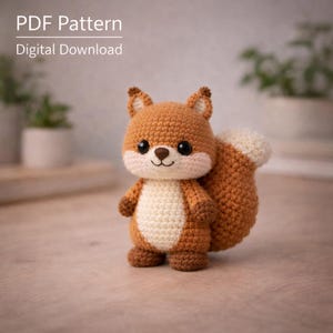 Patrón de ganchillo de ardilla en PDF, ardilla amigurumi, patrón de animal de ganchillo, juguete de peluche de ardilla del bosque, juguete de ganchillo DIY, linda idea de regalo