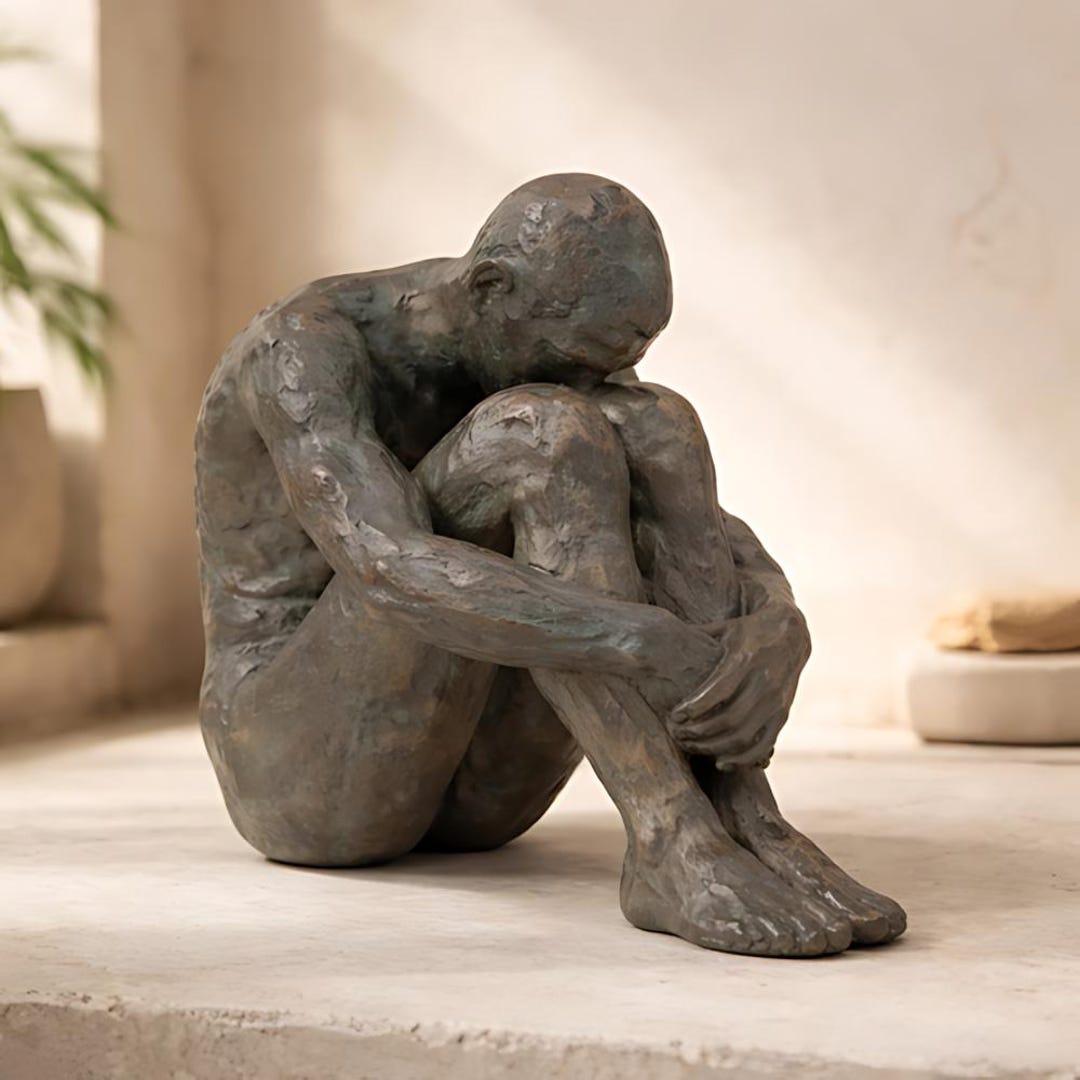 Abstract Sitting Man Sculpture Modern Bronze Resin Statue Lonely ...