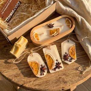 Caja de regalo para el Día de la Madre, vela de soja en cuenco de madera, bolsitas de cera y set de jabón artesanal, regalo de autocuidado para mamá, acogedora caja de regalo de spa.