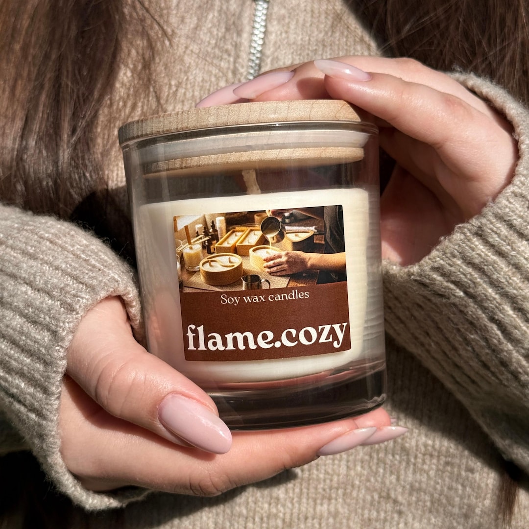 Scented Candle in Glass Jar With Wooden Lid, Hand Poured Soy Wax, Gift ...