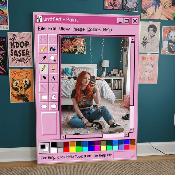 Ms Paint Mirror, Retro Windows 95 Style Decor, Vintage Computer Art