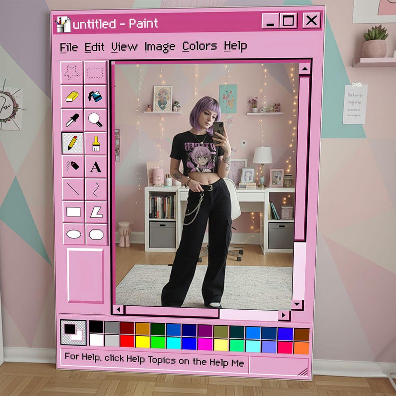 Espejo Ms Paint, decoración estilo retro de Windows 95, arte informático vintage imagen 3