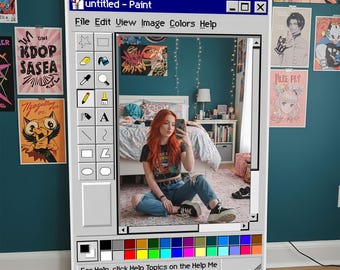 Espejo de ventana con pintura MS Paint, decoración de pared con interfaz de computadora retro, arte de escritorio con nostalgia del Y2K