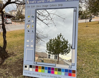 Espejo Ms Paint, decoración estilo retro de Windows 95, arte informático vintage