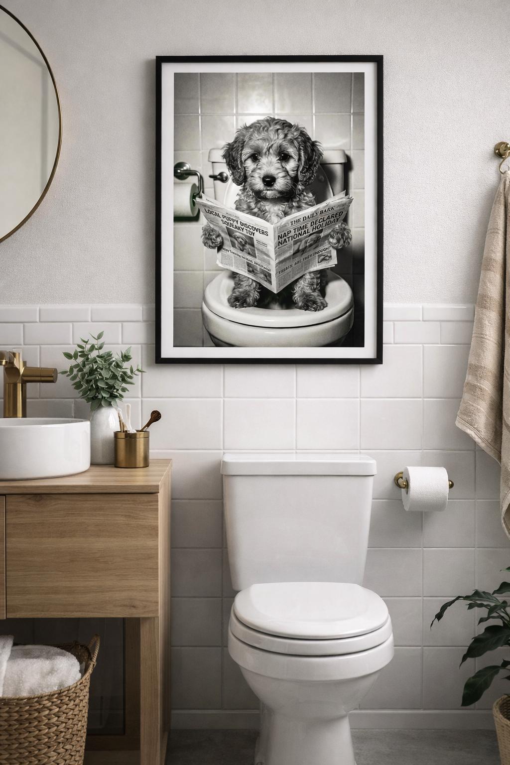 Printable Cavapoo Wall Art Black and White | Cavapoo Puppy on Toilet ...