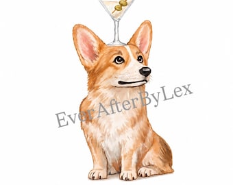Custom Corgi Illustration  | Dog Cocktail Artwork | Printable Bar Sign (Digit Download)