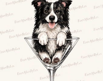 Dog in Martini Glass | Border Collie Illustration (Digit Download)