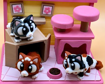 Minijuego de gatitos adorables con muebles en miniatura, minijuguetes impresos en 3D, decoración de escritorio coleccionable