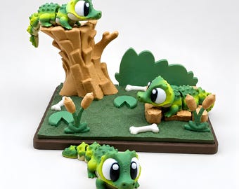 Juego de cocodrilo articulado, juguete antiestrés impreso en 3D, mascota de escritorio