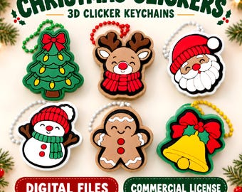 Llavero navideño Clicker, archivos para impresión 3D, paquete STL 3MF, uso comercial.