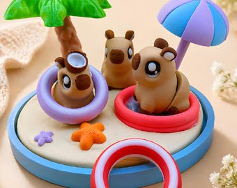 Set de juego de playa Capybara / Juguete de escritorio antiestrés impreso en 3D / Regalo coleccionable de Capybara