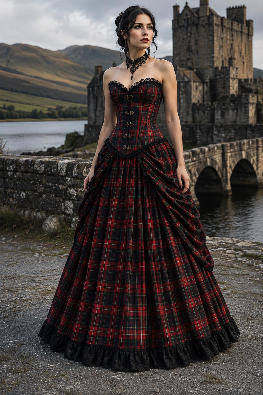 plaid corset dress Sunfield Gingham Corset Midi Dress