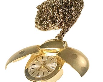 Collar con colgante de mariquita CYCLE vintage, tono dorado, resistente a los golpes, cadena de 84 cm (33”).