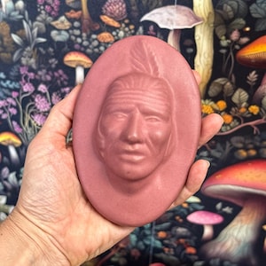Vintage Van Briggle Pottery A-Ya-Ni Big Buffalo Indian Plaque Mulberry Matte