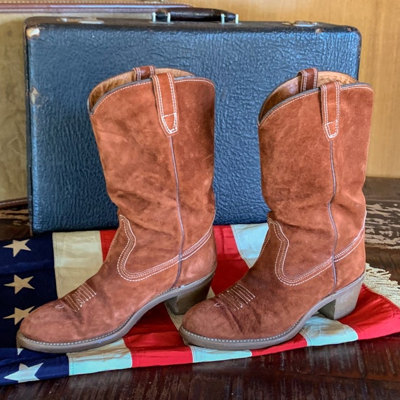 Brown Suede Leather Cowboy Boots With Resistoff Vibram Soles Etsy