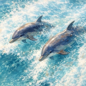 Dolphins in Waves Ocean Print – A4/A3/A2 Print or Framed