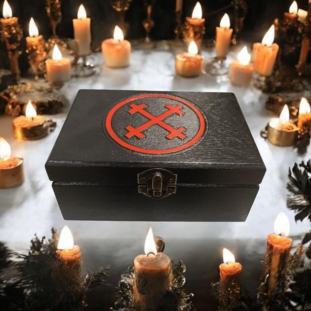 Occult Ritual Wooden Box With Red Cross Symbol | Gothic Altar Storage ...