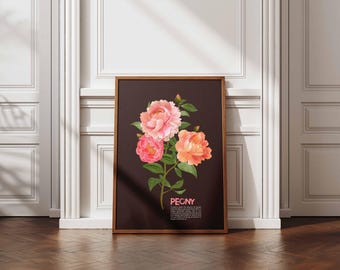 Peony Flower Print, Inspirational Quote, Botanical Wall Art (Digital Download) #EA20