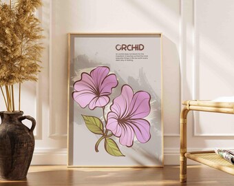 Orchid Flower Illustration Art Print, Inspirational Quote (Digital Download) #AE02