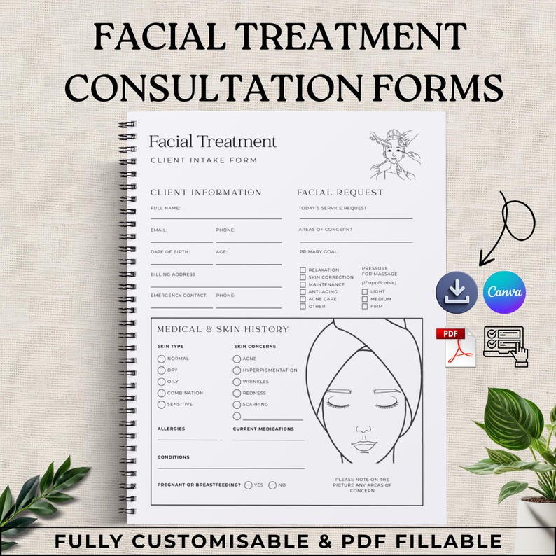 Facial Treatment Client Intake Form + Customer Agreement | Esthetician ...