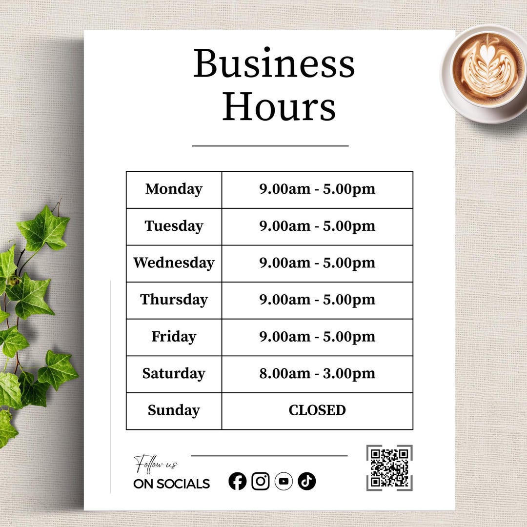 Salon Operating Hours Example Business Hours Sign | Opening Times | Editable Store Hours for Shops ...