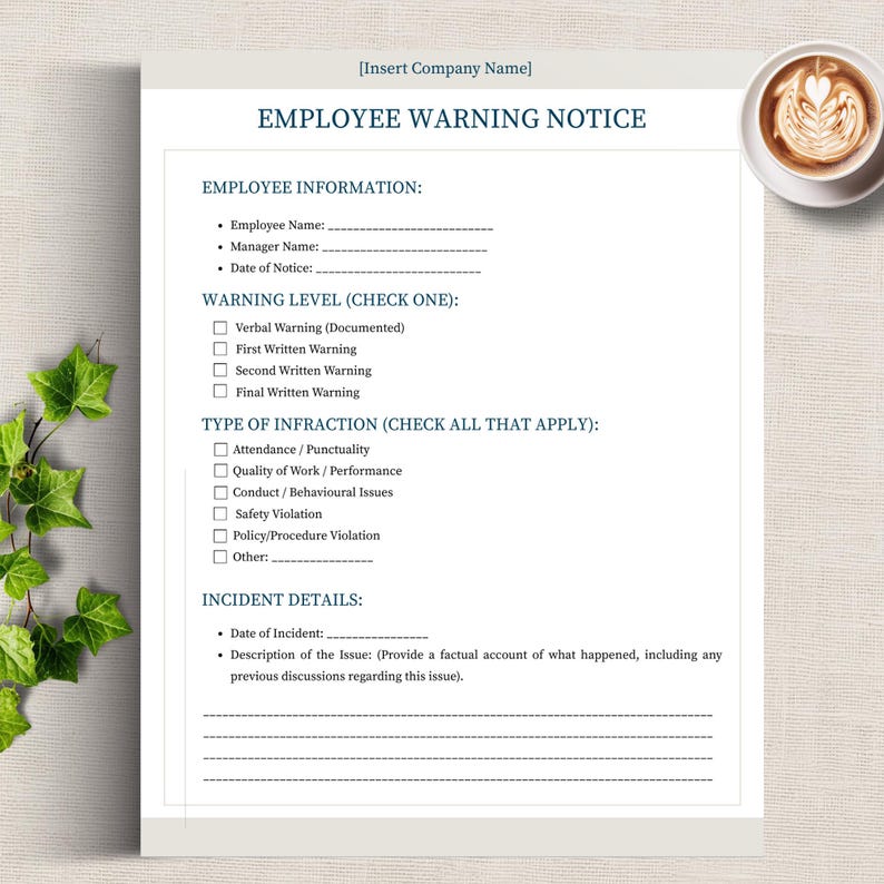 Employee Infraction Example Employee Warning Notice Template | Disciplinary Action Form | Staff ...