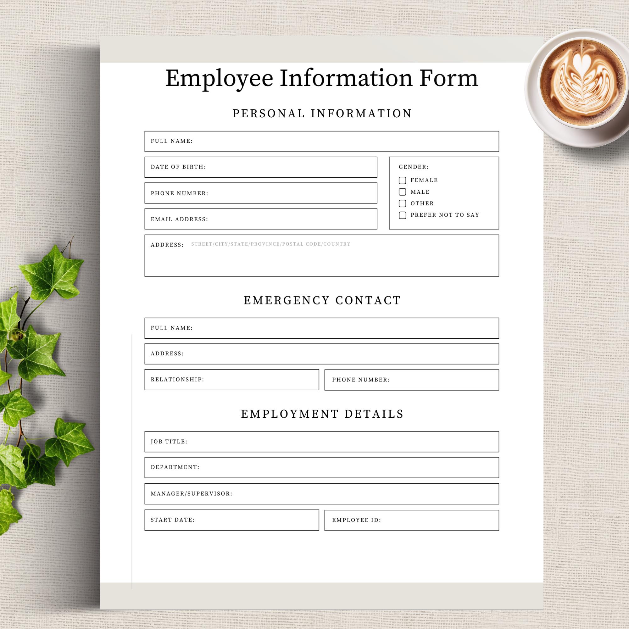 Employee Personal Information Form Template | Editable HR Intake ...