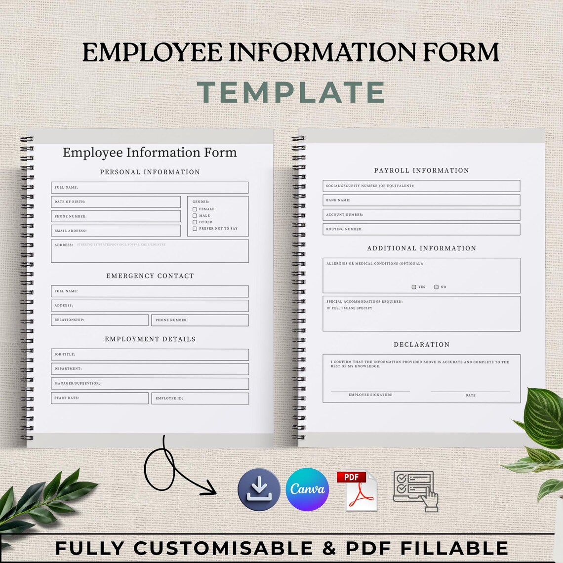 Employee Personal Information Form Template | Editable HR Intake ...