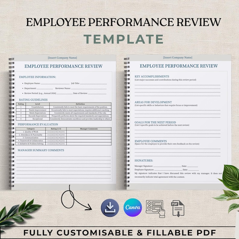 Employee Performance Review Template | Staff Evaluation Form | Annual ...
