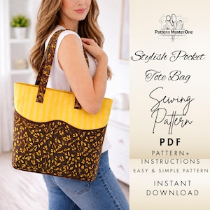 Élégant modèle de couture PDF pour sac fourre-tout, modèle de sac fourre-tout facile, instructions étape par étape avec photos, schéma de découpe, téléchargement immédiat