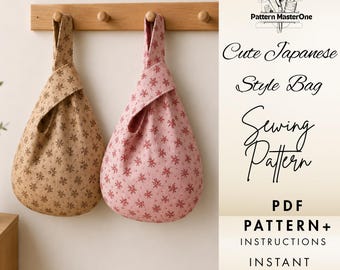 Cute Japanese Knot Bag Sewing Pattern PDF, Reversible Tote Bag Pattern, Beginner Friendly DIY Purse, Instant Download with Instructions