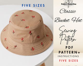 Classic Bucket Hat Sewing Pattern PDF, 5 Sizes XS-XL, Step by Step Tutorial, Printable Hat Pattern, Instant Download